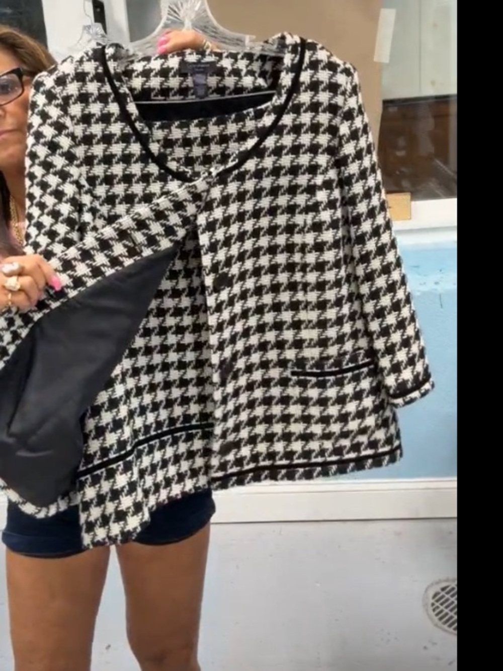 CONTEXT Classic Houndstooth Open-Front Women's Jacket and SKIRT Black & White